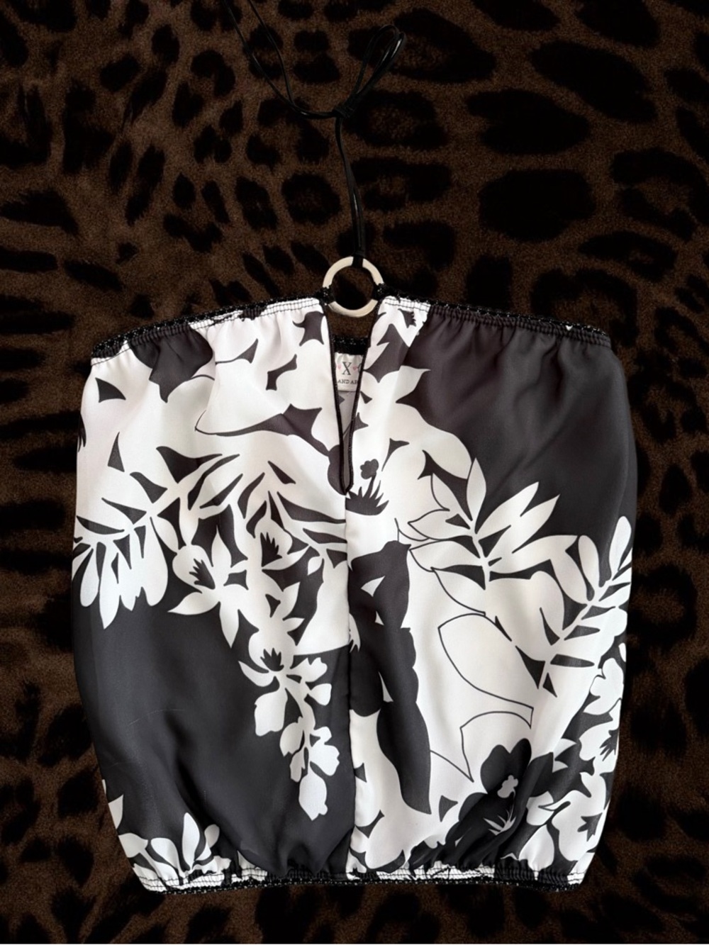 XOXO Black and White Floral Slip Halter Top